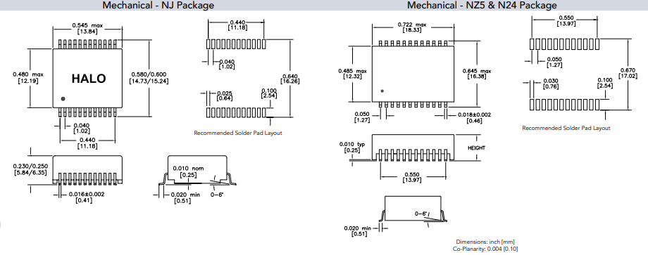 Mechanical Drawing - HALO Electronics 10GBASE-T Ethernet Transformers
